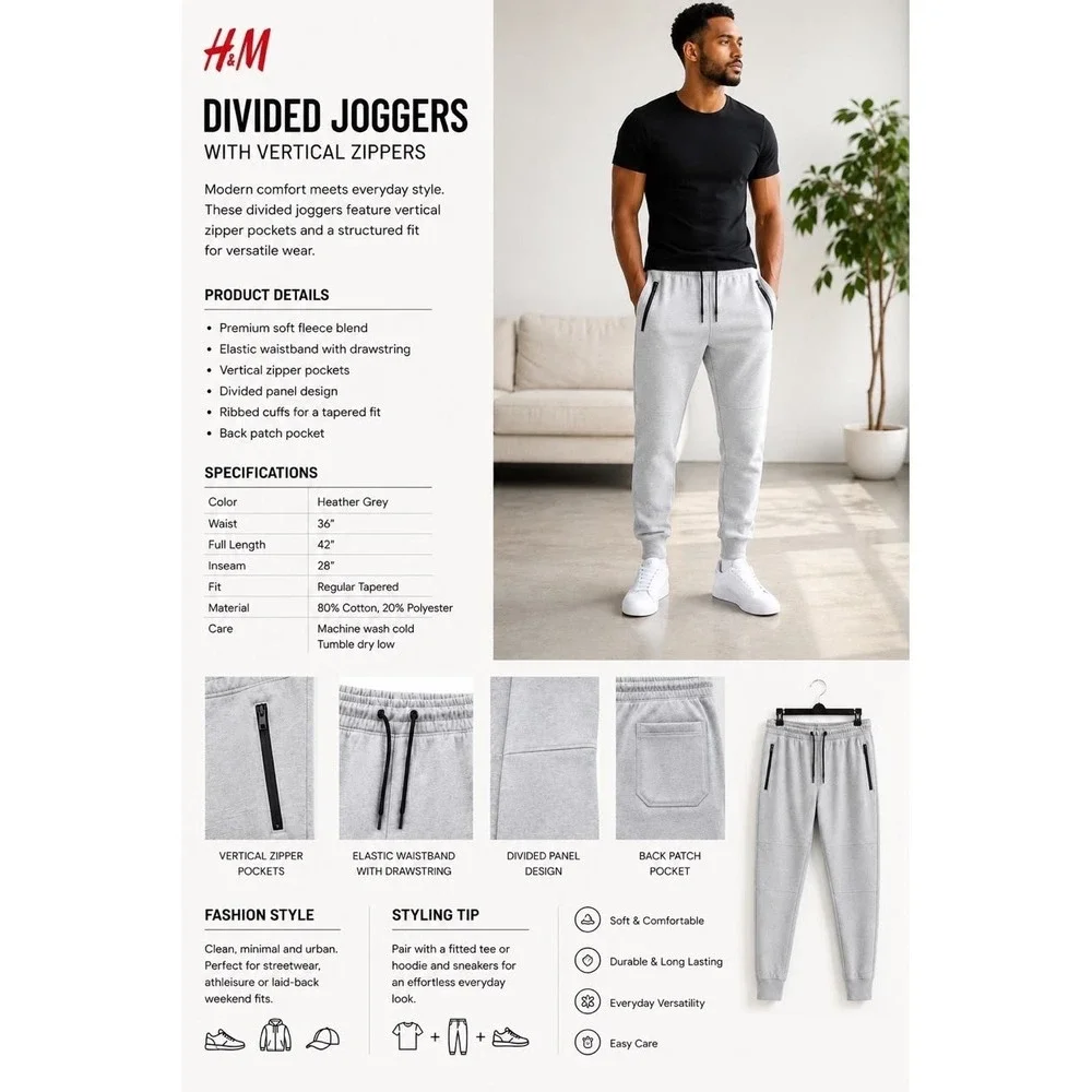 SIZE XL- H&M Divided  Men's Joggers in heather grey